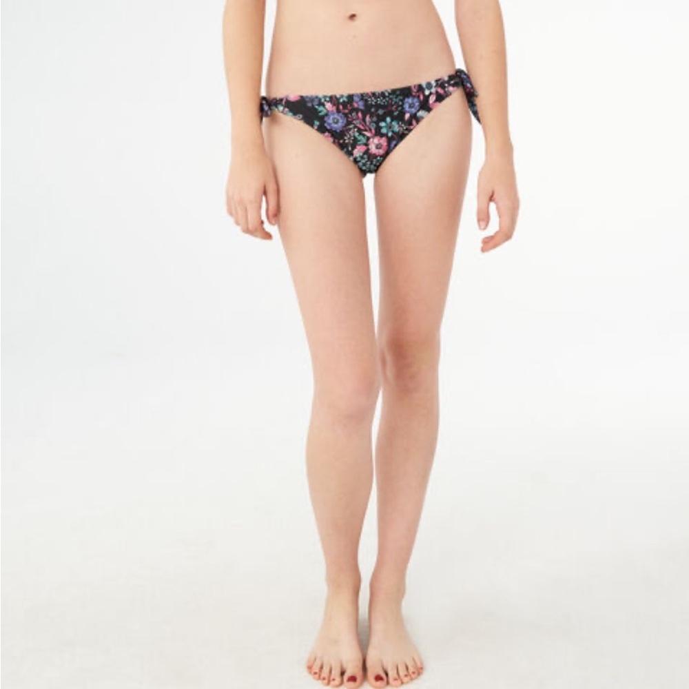 Aeropostale Side Tie Bikini Bottoms Black Floral Size Small